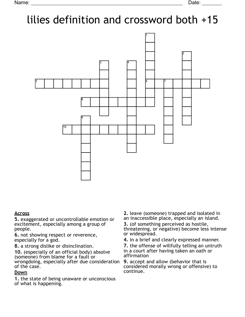 lilies definition and  crossword both +15