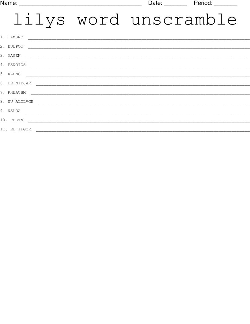 lilys word unscramble