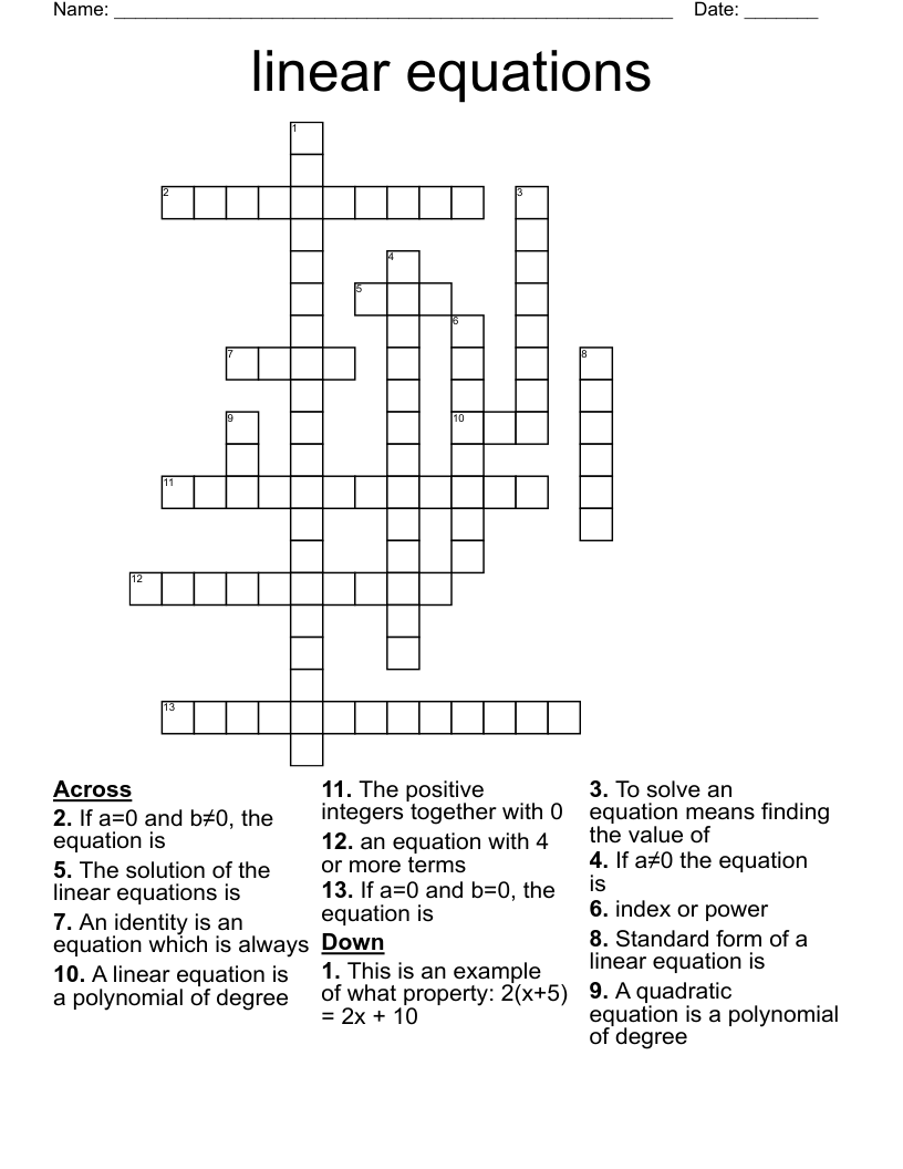 linear equations Crossword