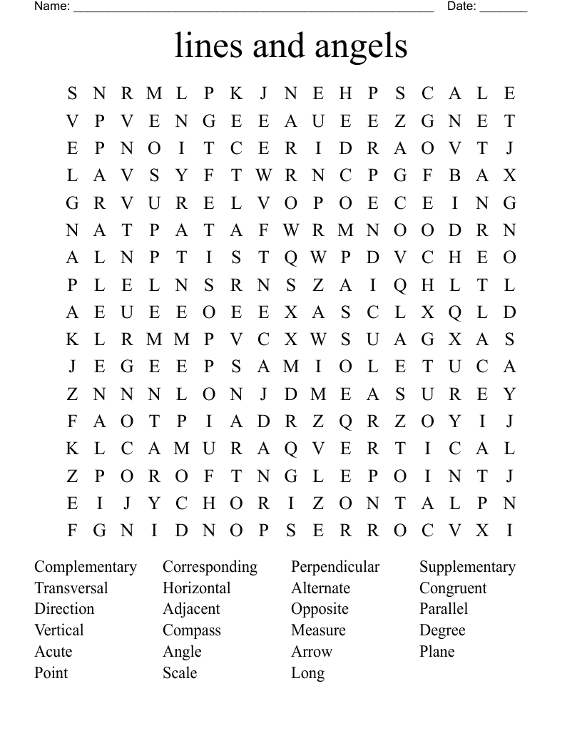 lines and angels  Word Search