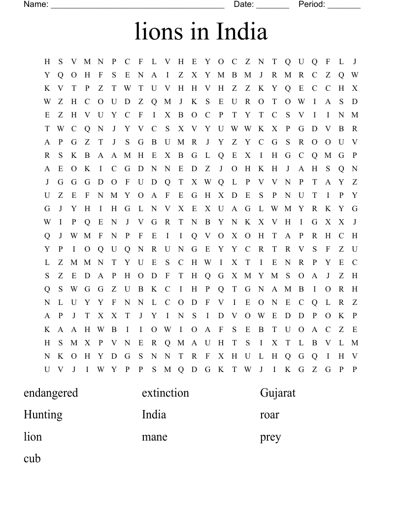 lions in India Word Search