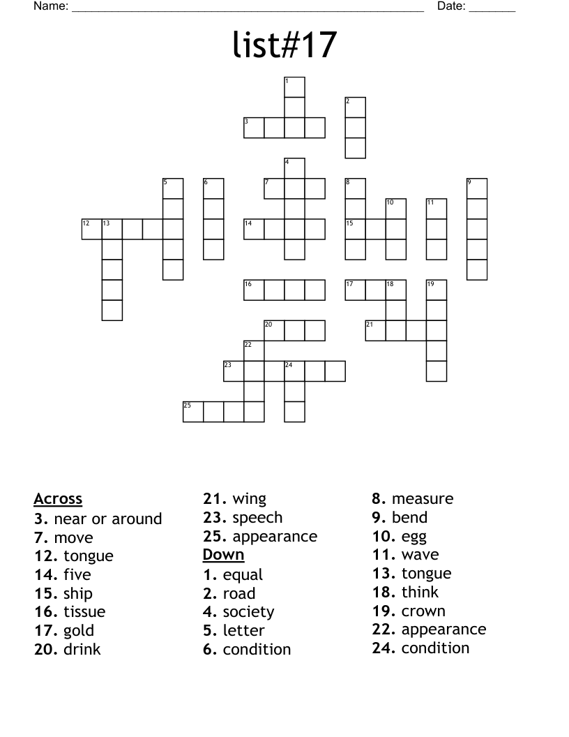 list#17 Crossword