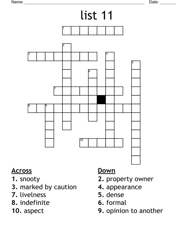 list 11 Crossword