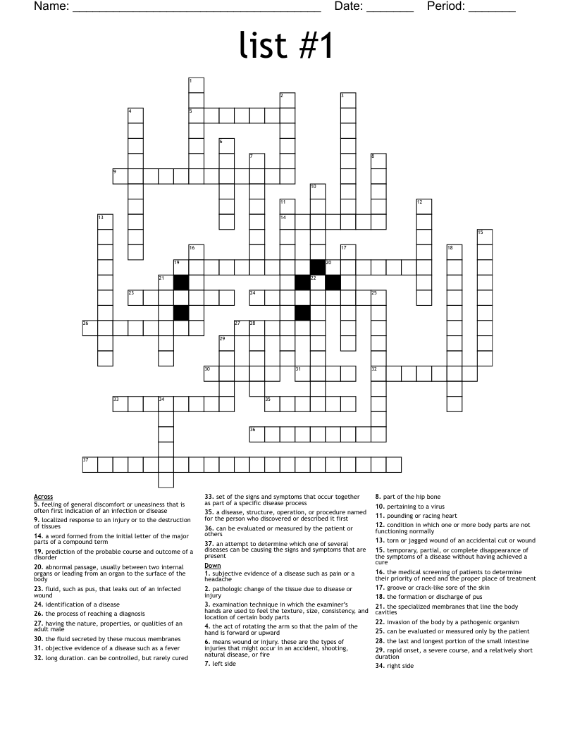 list #1 Crossword