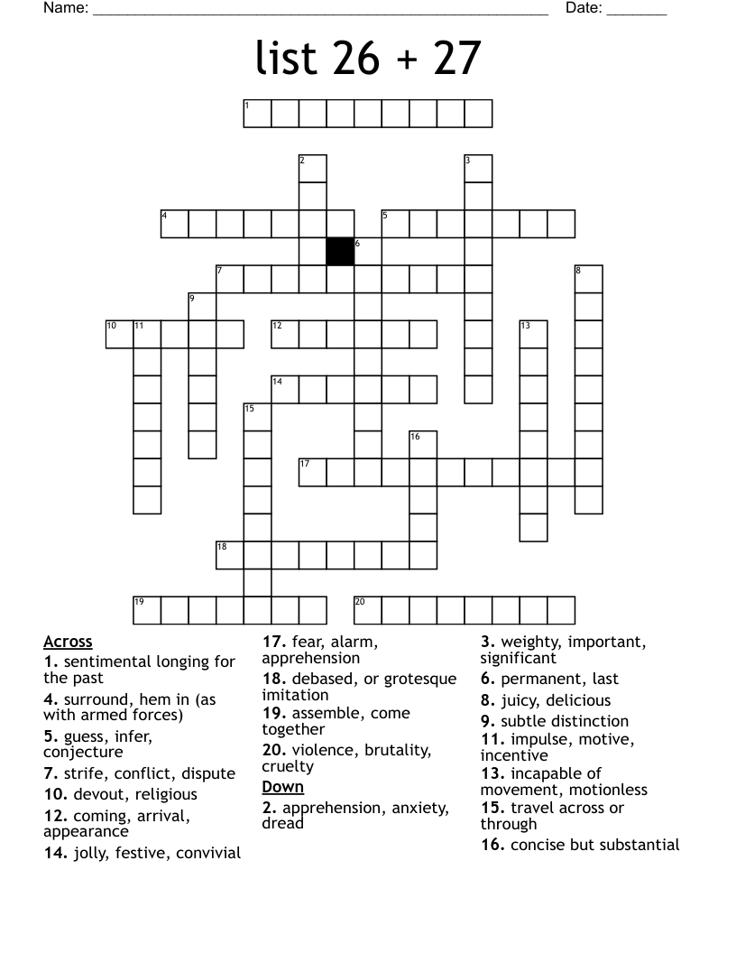 list 26 + 27 Crossword