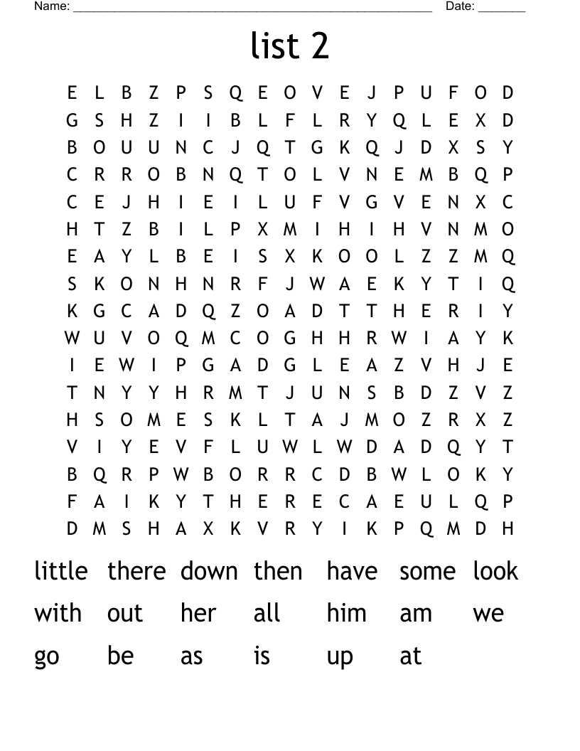 list 2 Word Search