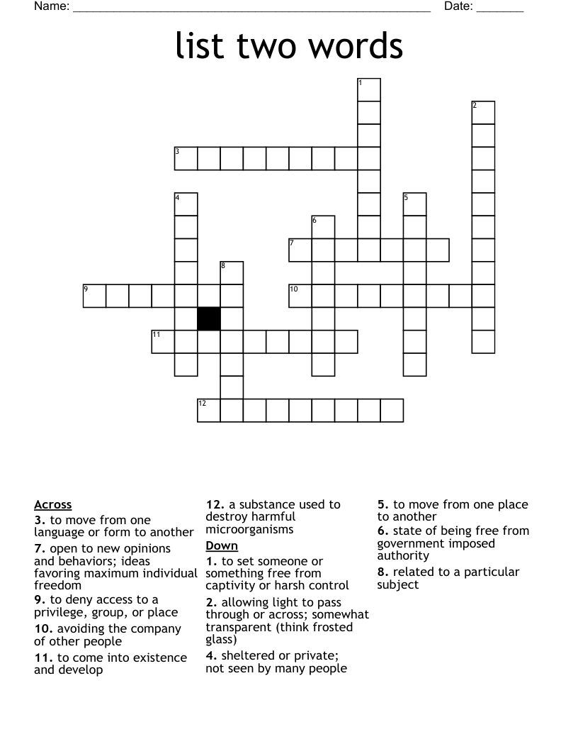 list two words Crossword