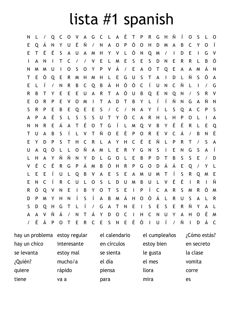 lista #1 spanish Word Search