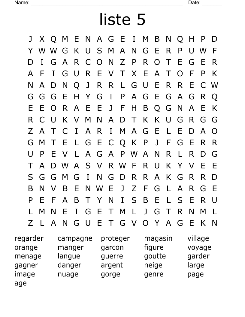 liste 5 Word Search