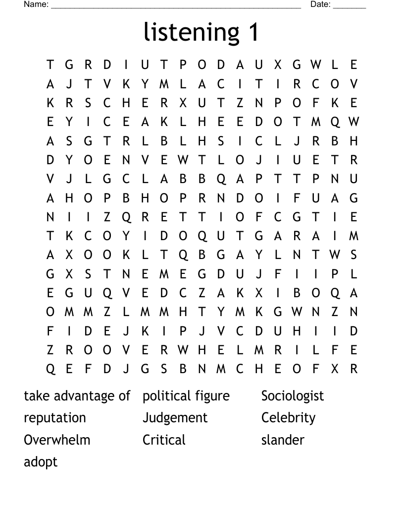 listening 1 Word Search