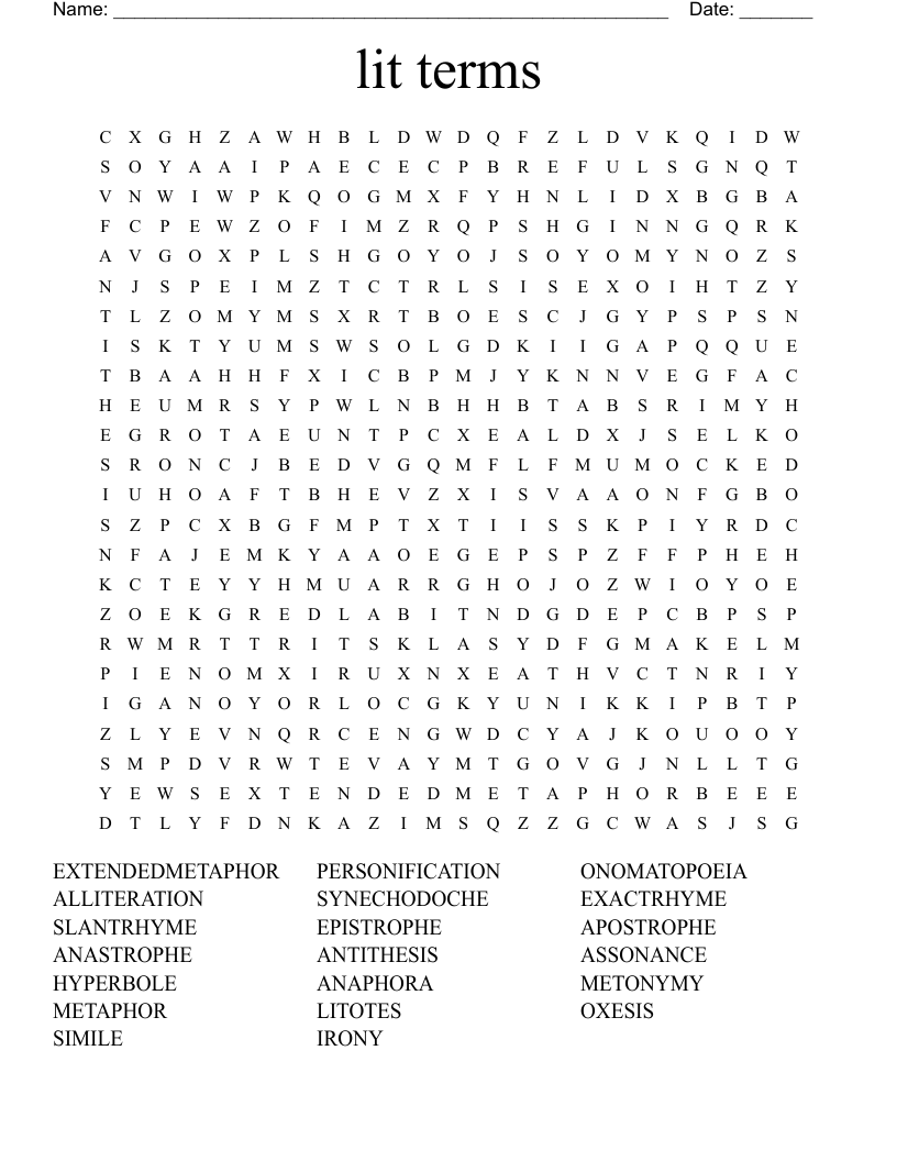 lit terms Word Search