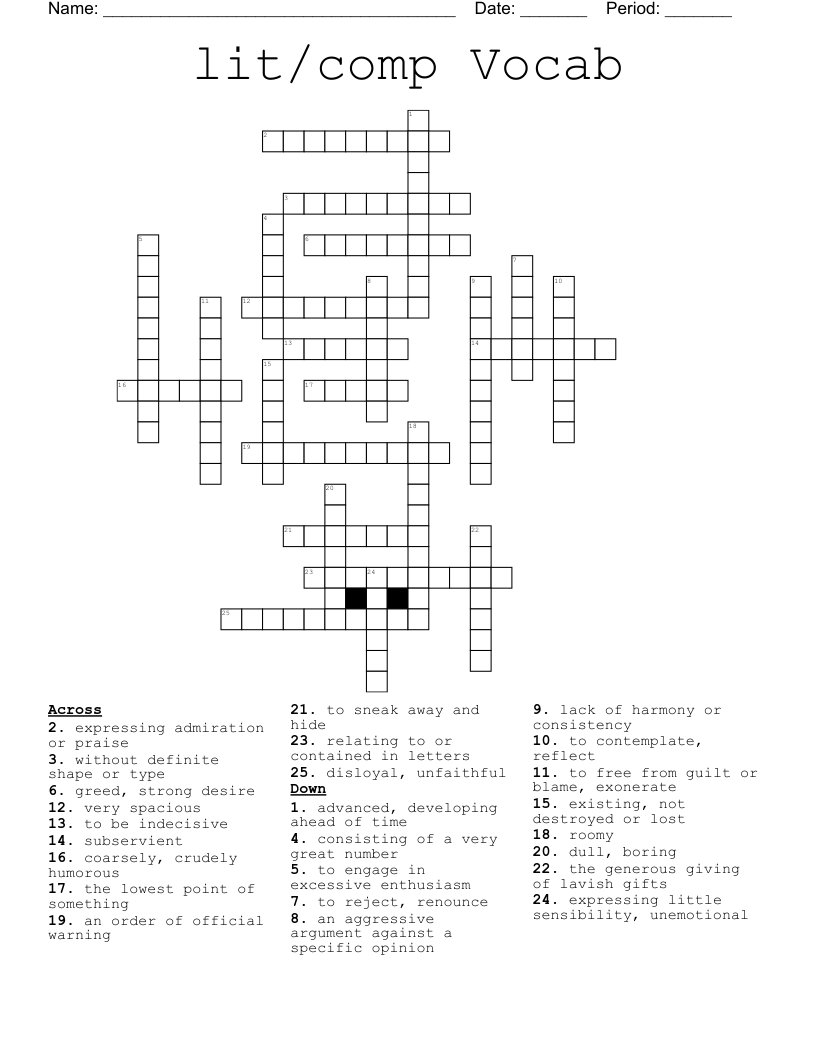 lit/comp Vocab Crossword