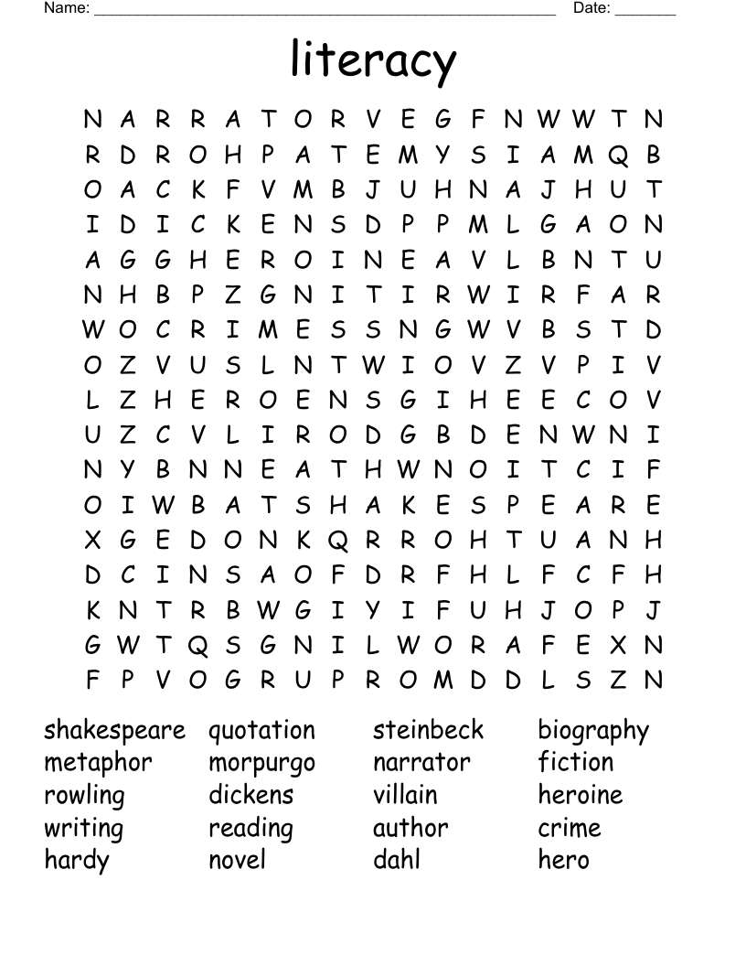 literacy Word Search