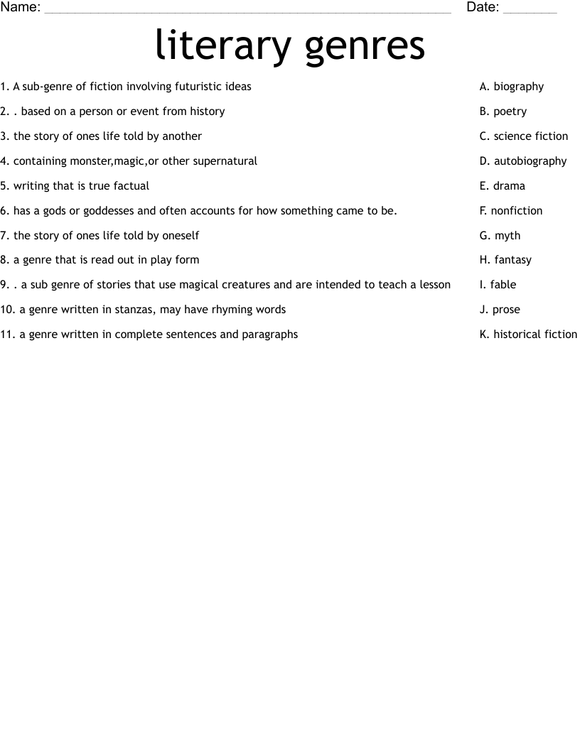 literary genres Worksheet