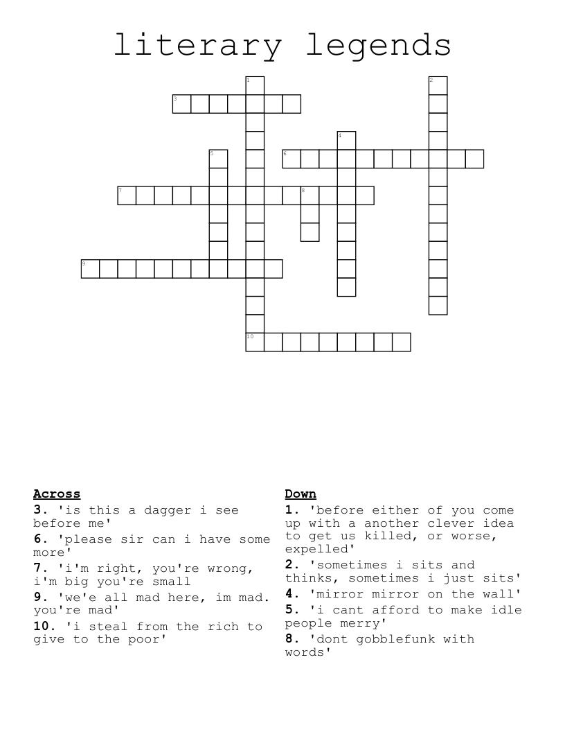 literary legends Crossword