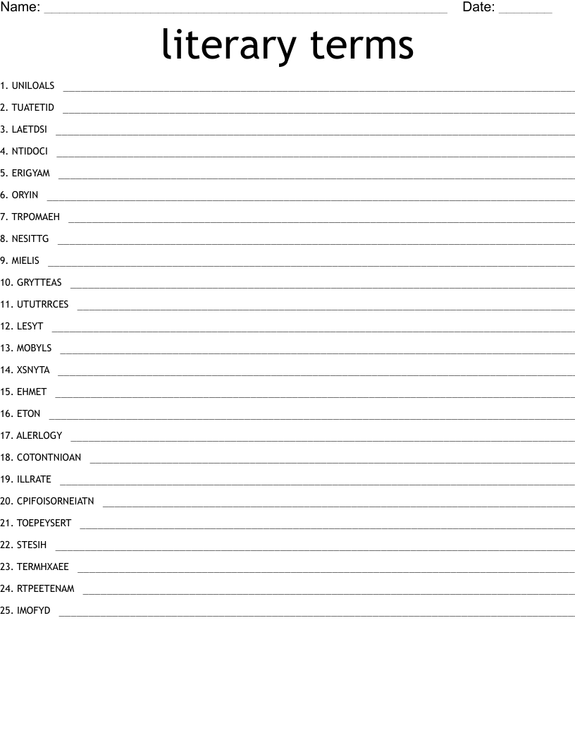 literary terms Word Scramble