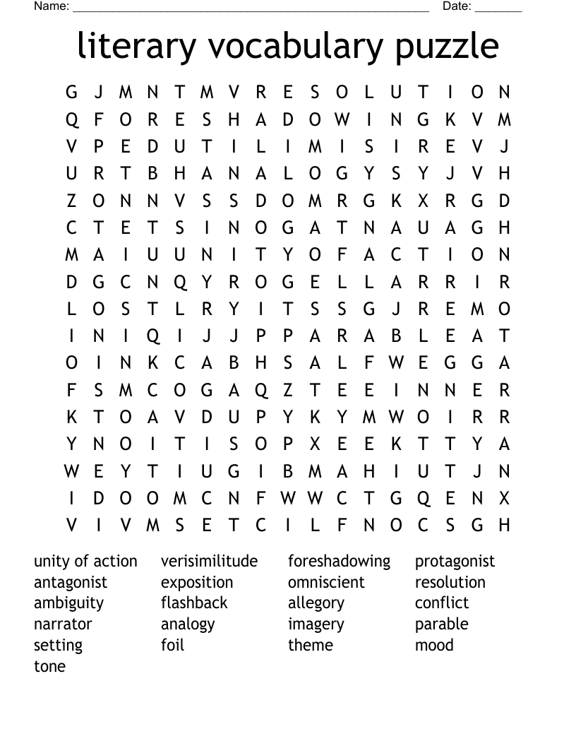 literary vocabulary puzzle  Word Search