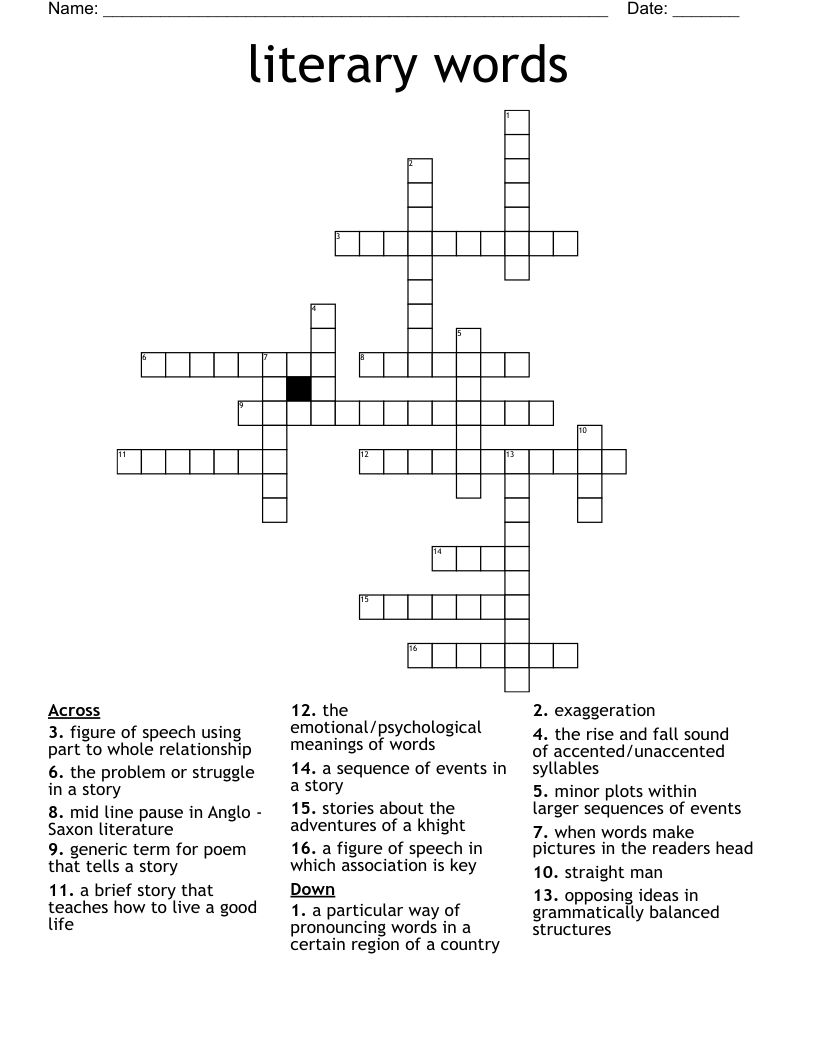 literary words Crossword