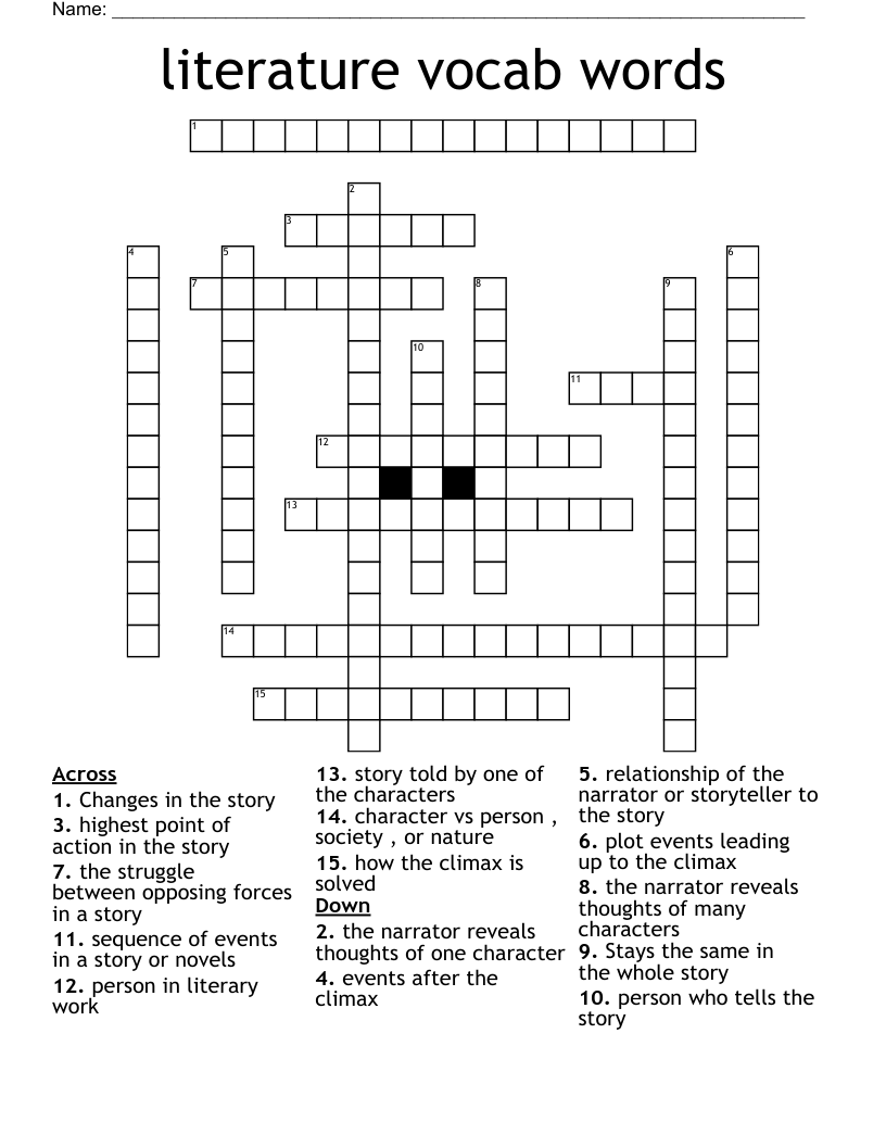 literature vocab words Crossword