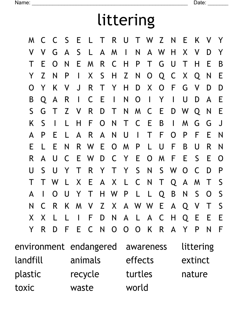 littering Word Search