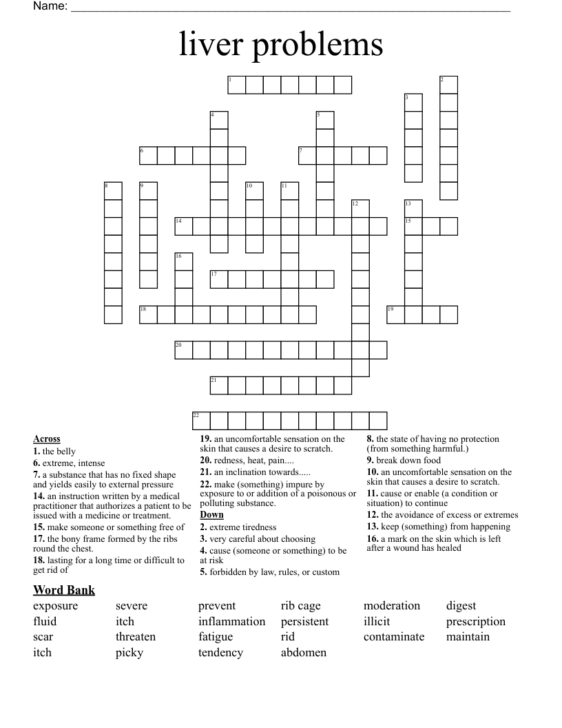 liver problems Crossword