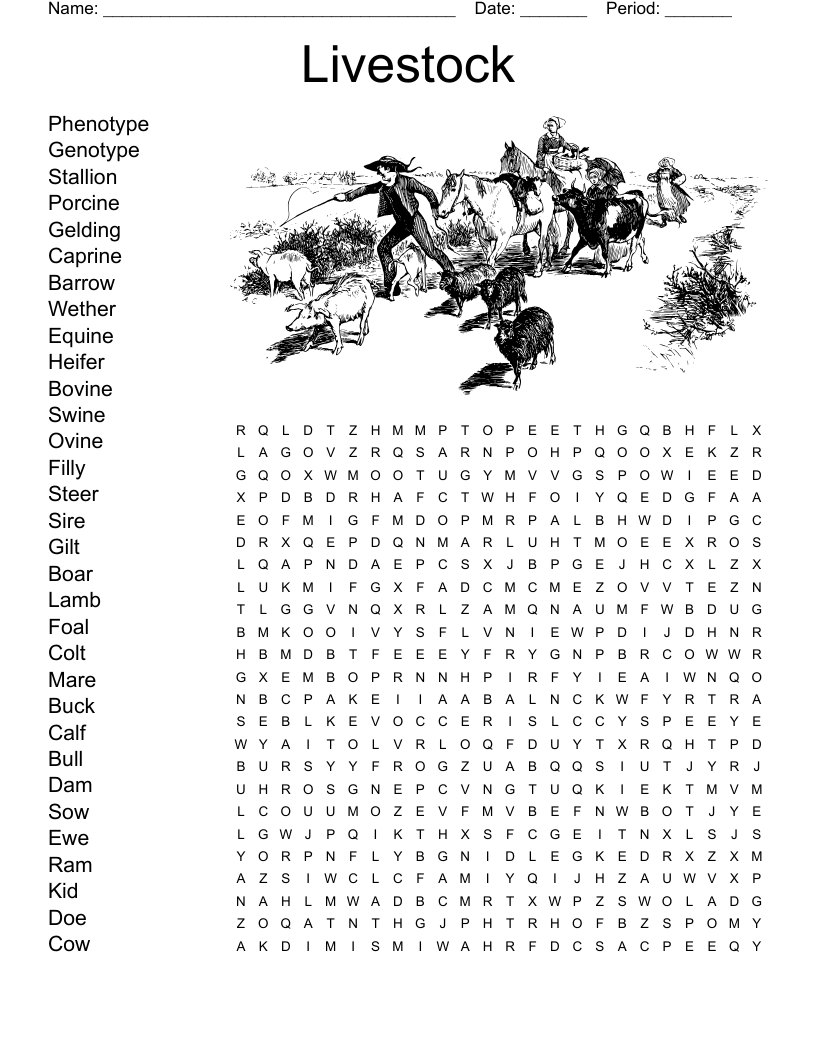Livestock Word Search