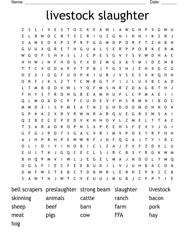 livestock slaughter Word Search