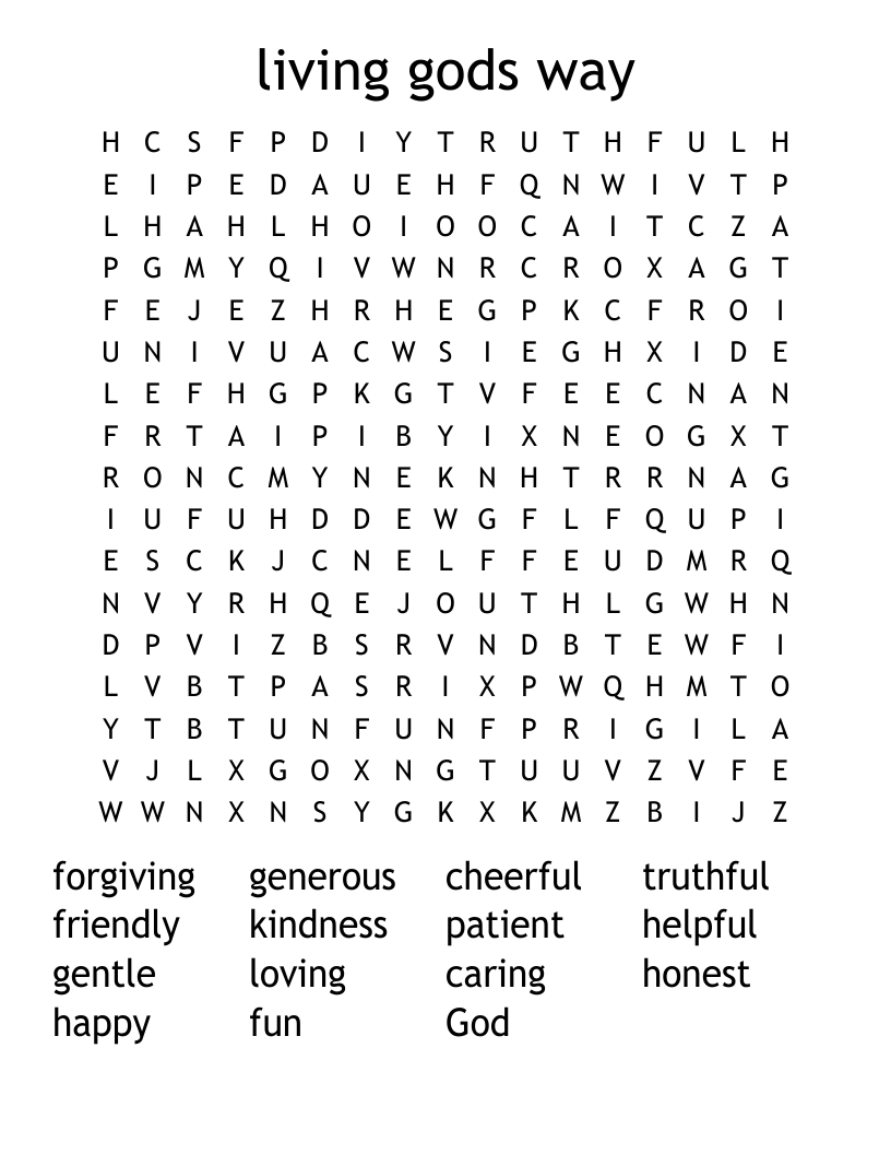 living gods way Word Search