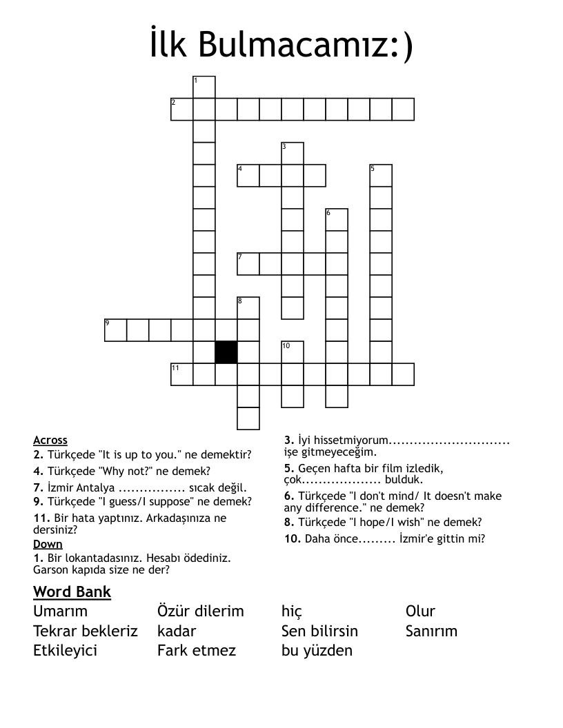İlk Bulmacamız:) Crossword
