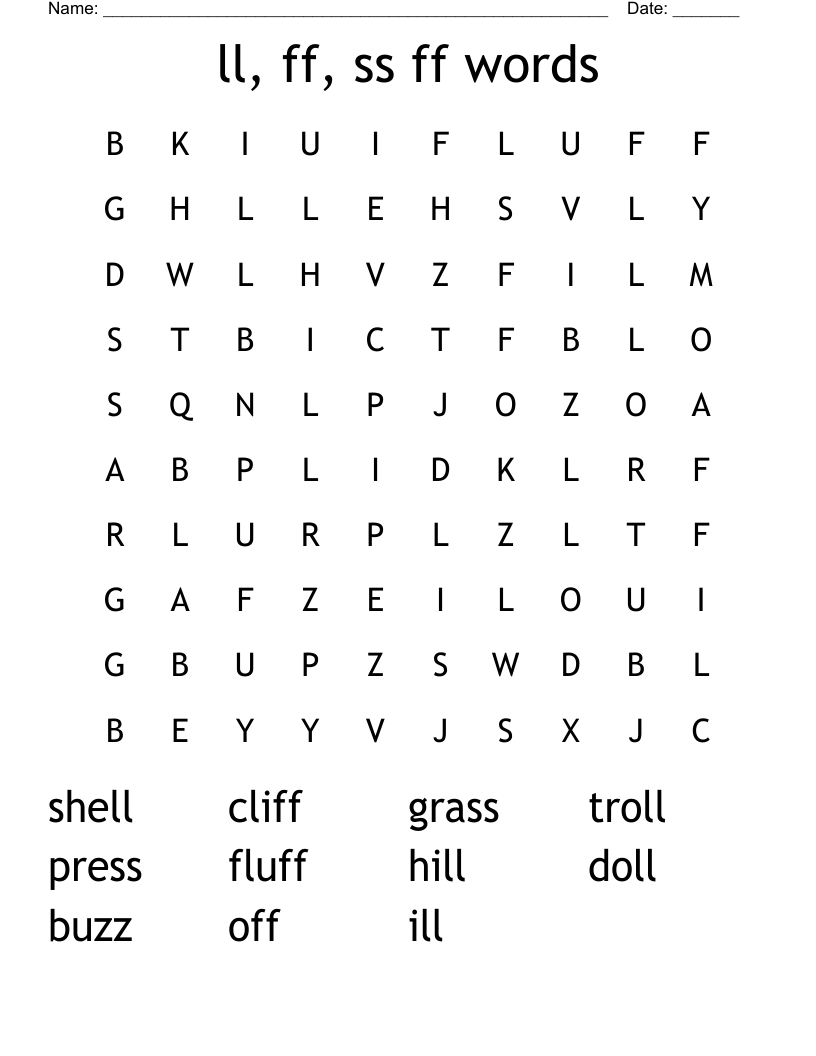 ll, ff, ss ff words Word Search