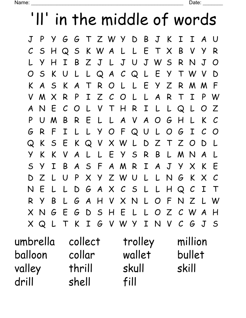 'll' in the middle of words Word Search