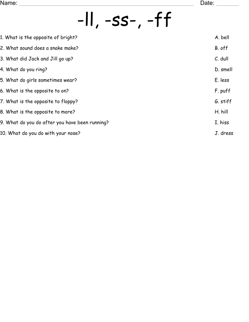-ll, -ss-, -ff Worksheet