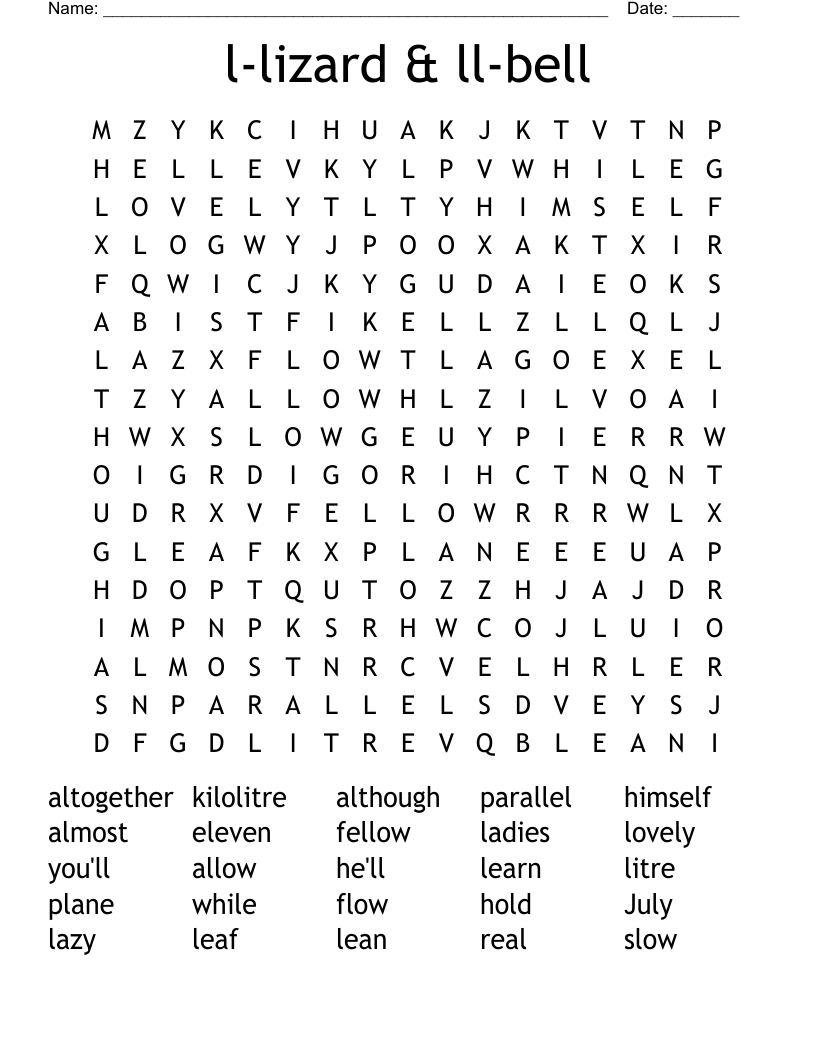 l-lizard & ll-bell Word Search