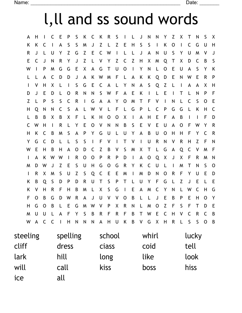 l,ll and ss sound words Word Search