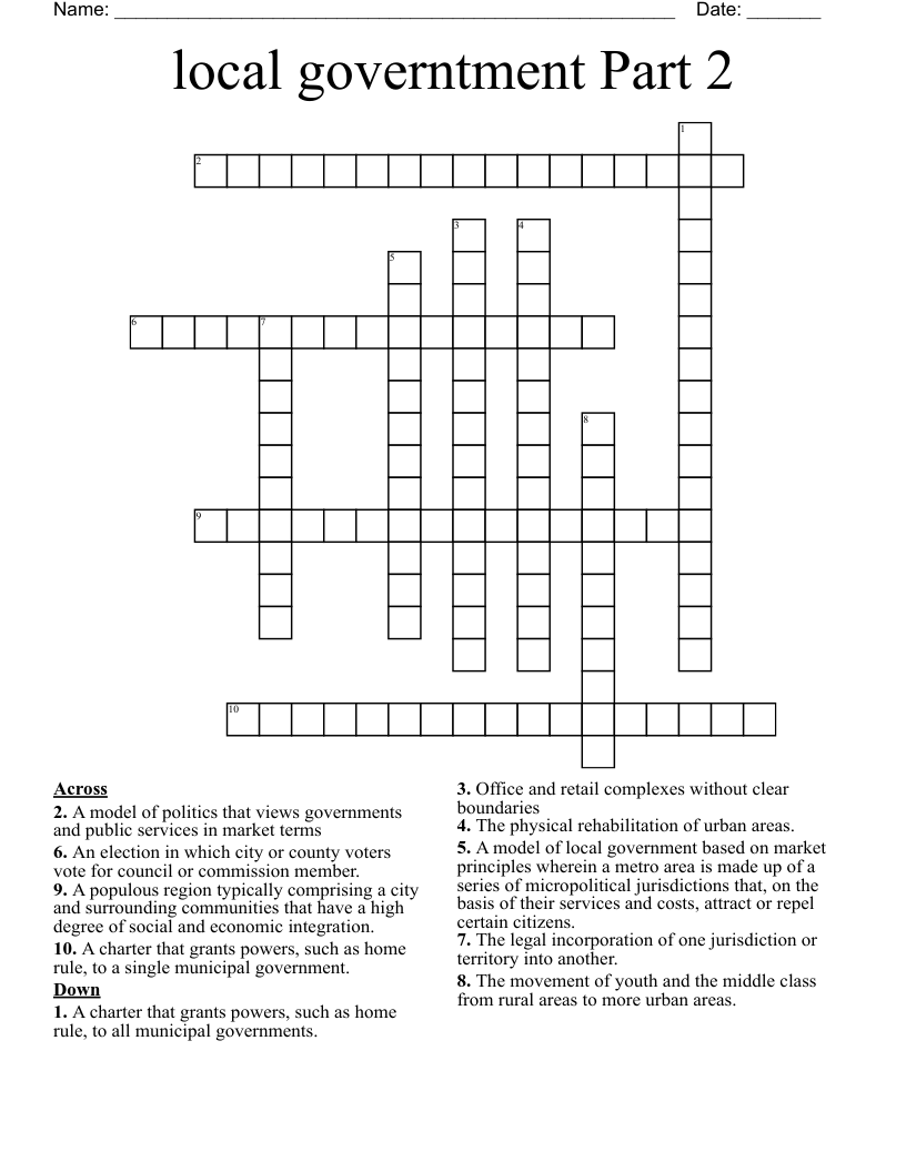 local governtment Part 2 Crossword
