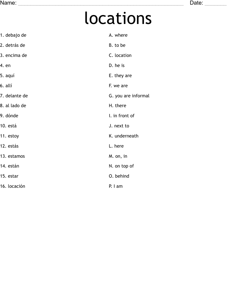 locations Worksheet