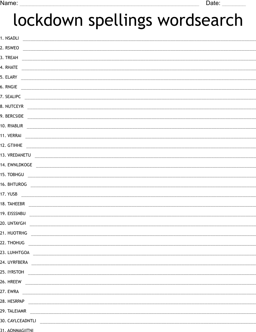 lockdown spellings wordsearch Word Scramble