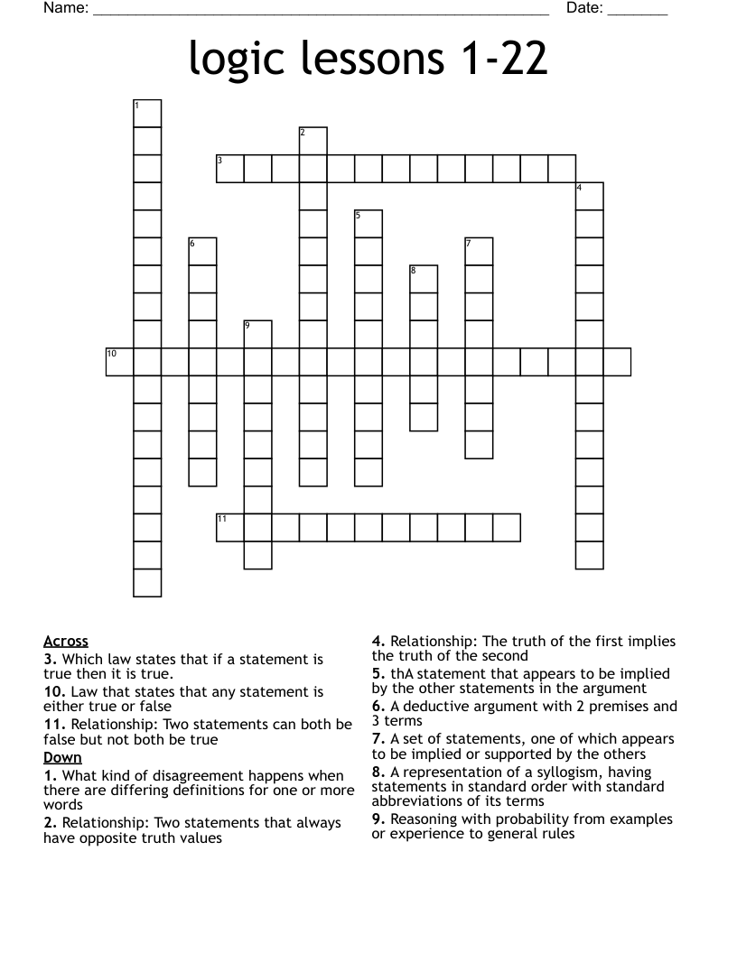 logic lessons 1-22 Crossword
