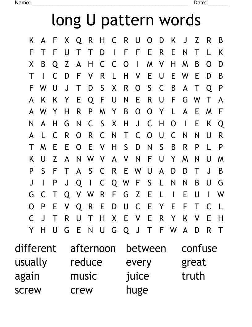 long U pattern words Word Search