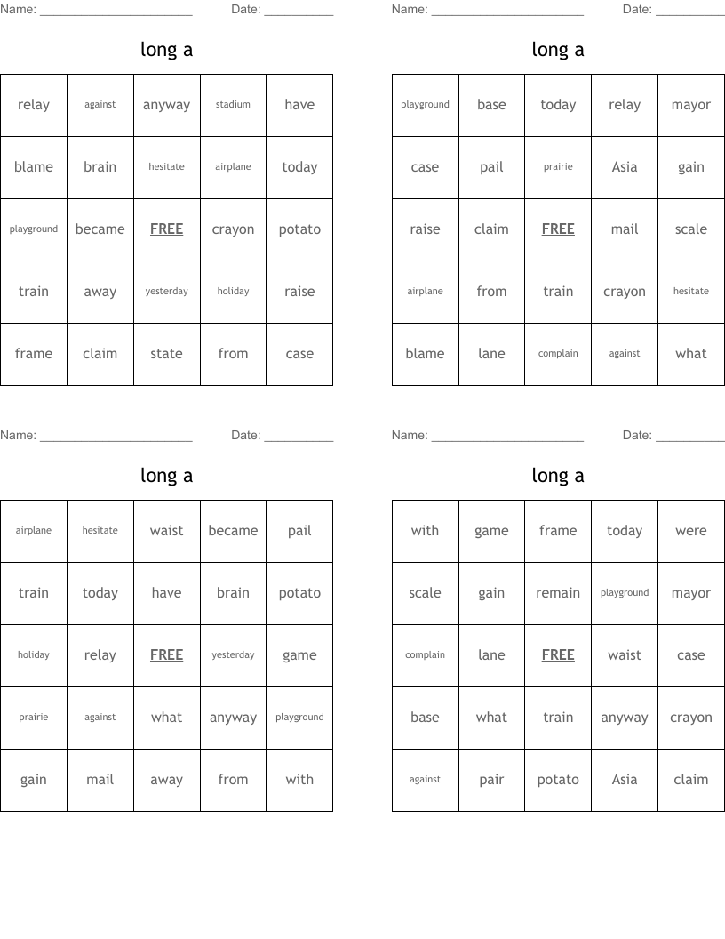 long a Bingo Cards