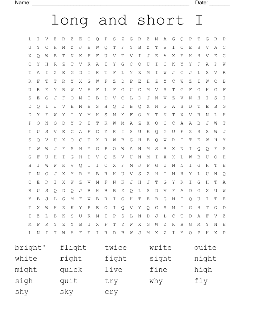 long and short I Word Search