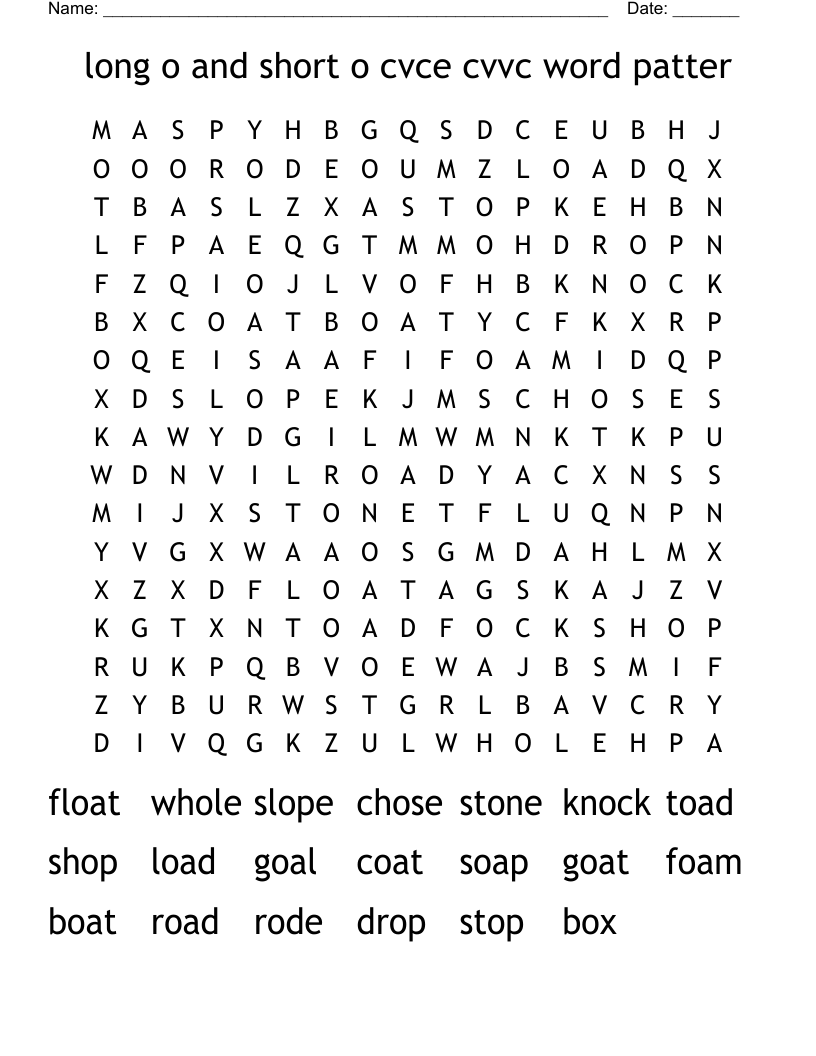 long o and short o cvce cvvc word patter Word Search