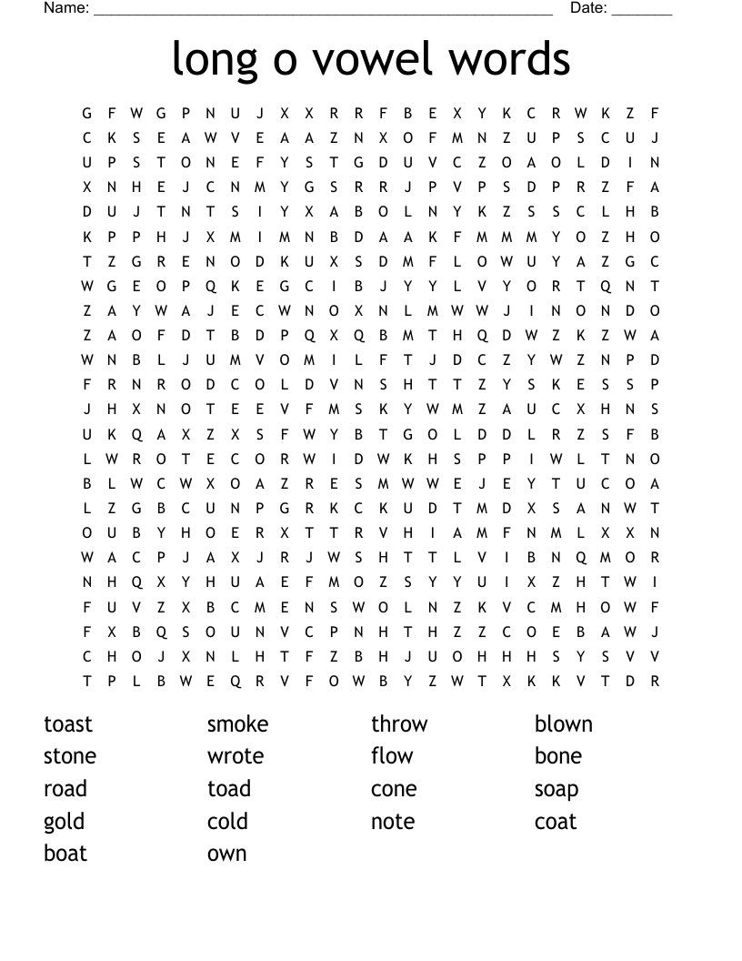 long o vowel words Word Search
