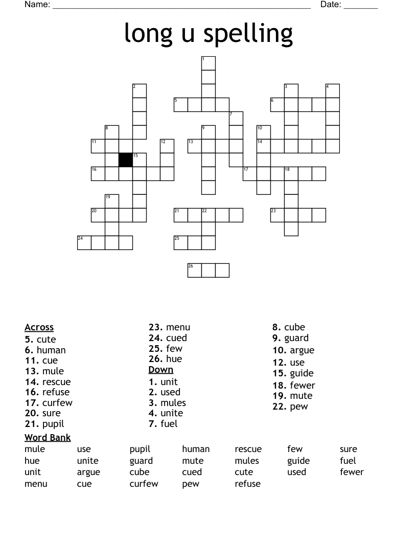 long u spelling Crossword