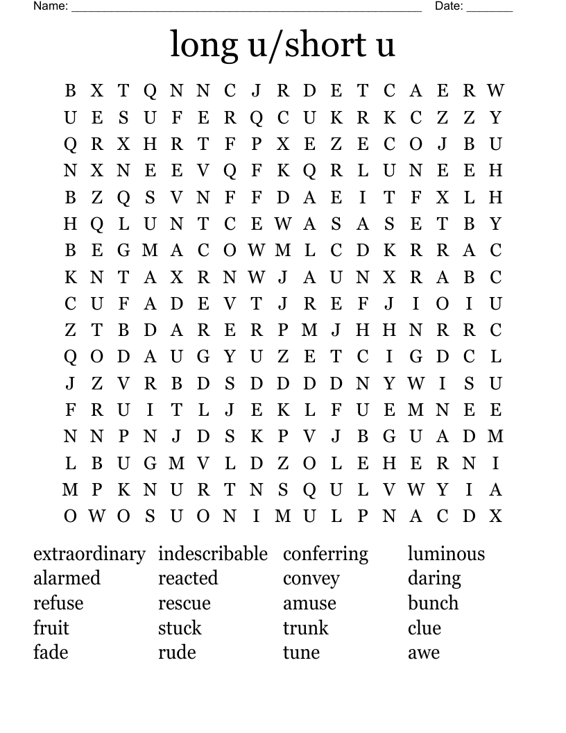 long u/short u Word Search