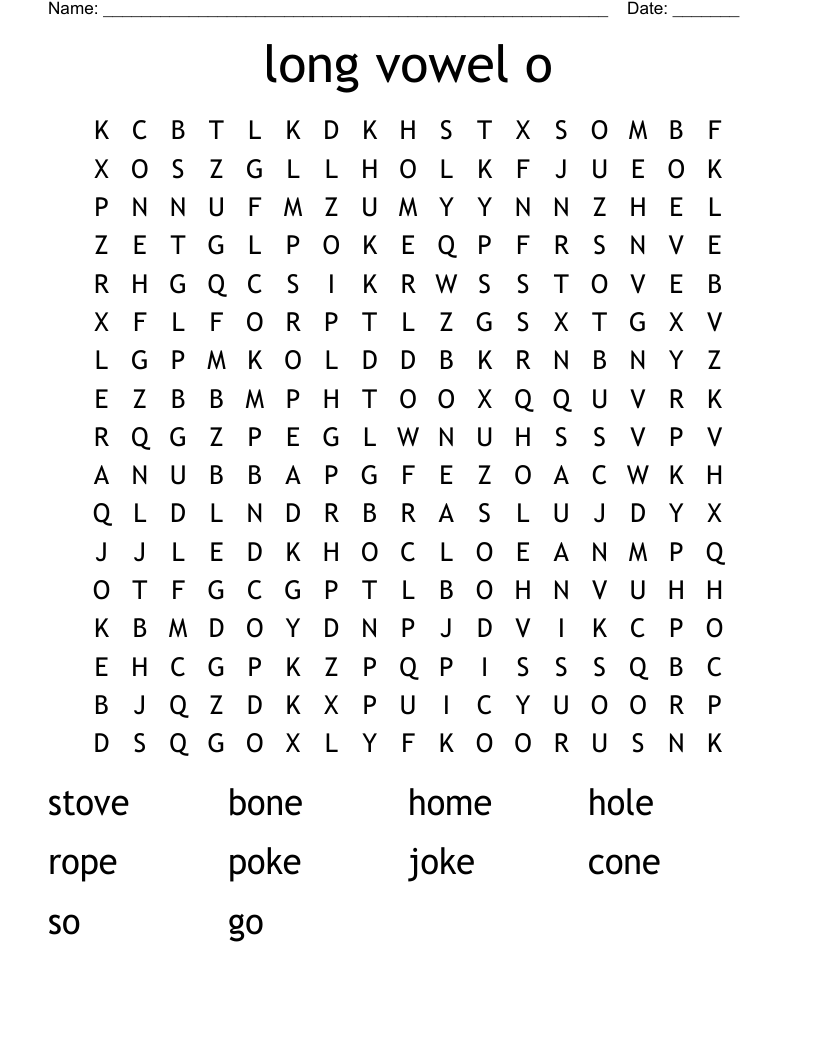 long vowel o Word Search
