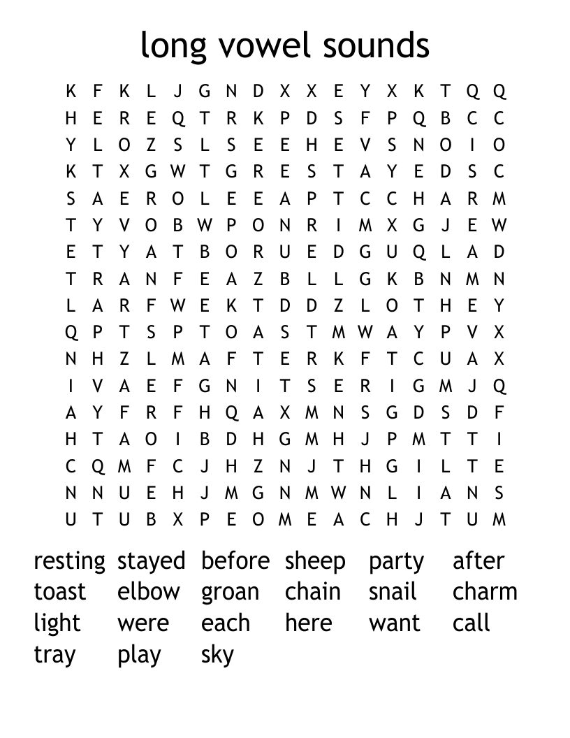 long vowel sounds Word Search