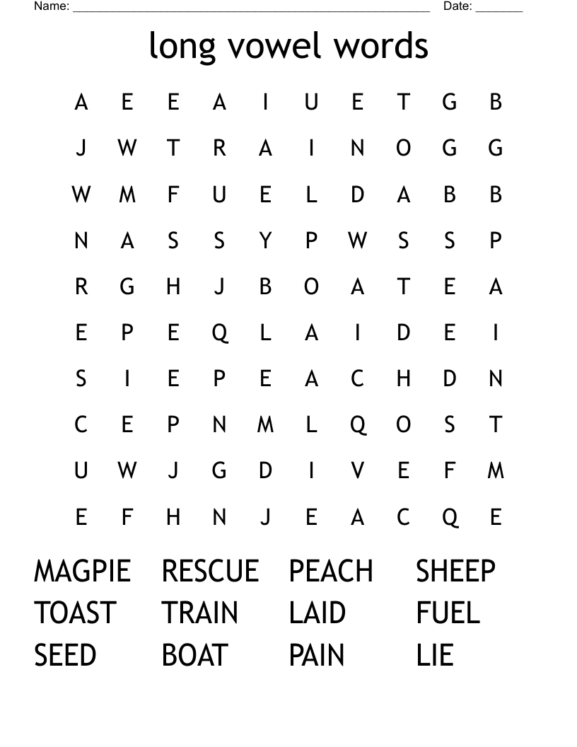 long vowel words Word Search