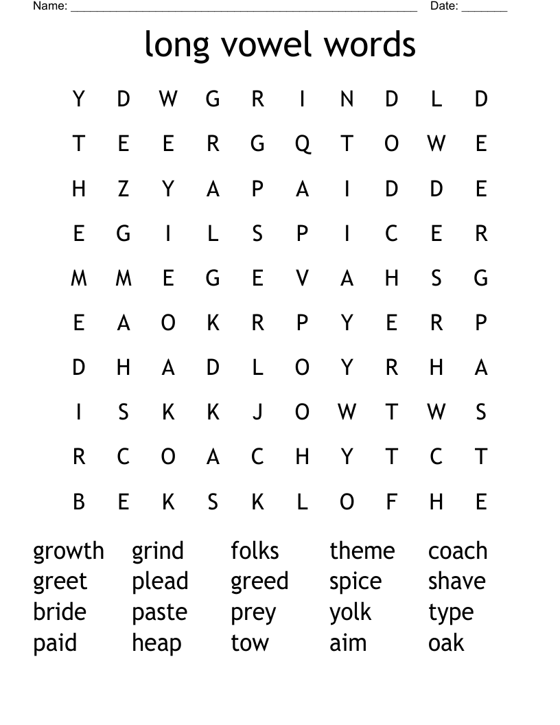 long vowel words Word Search