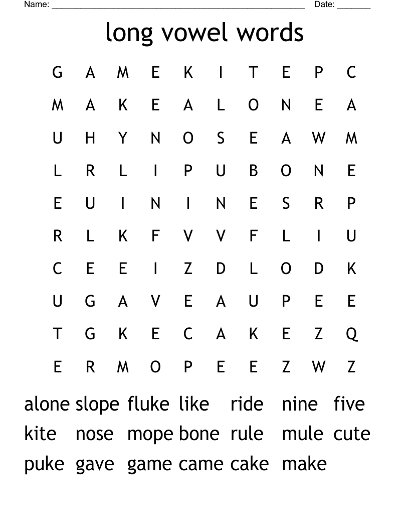 long vowel words Word Search